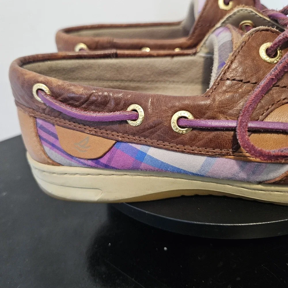 Sperry Top-Sider Brown/Pink Plaid Bluefish Leather Boat Shoe Womens - Size 8M